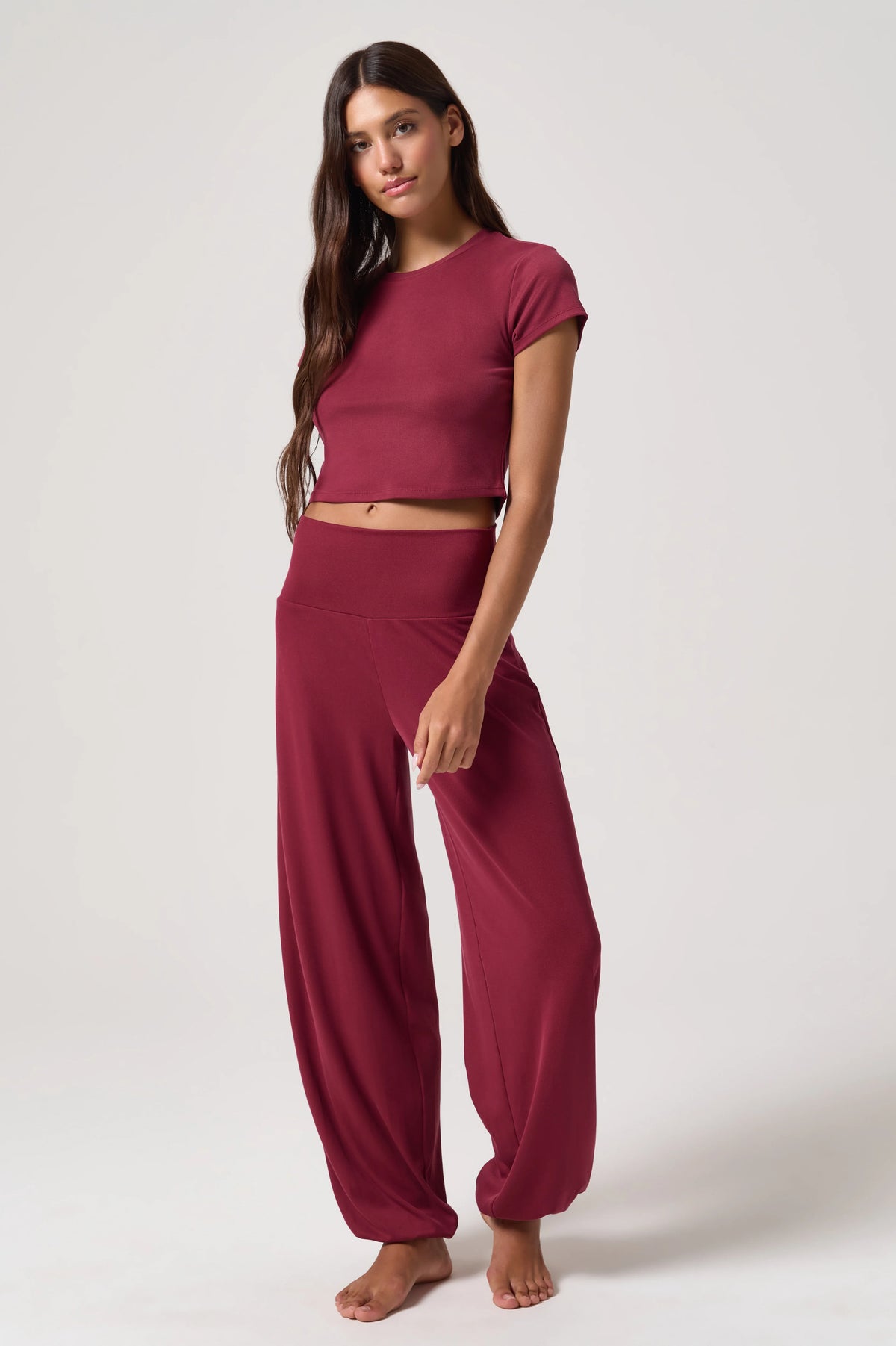 Spiritual Gangster Zen Rib Noa Crop Tee- Mahogany