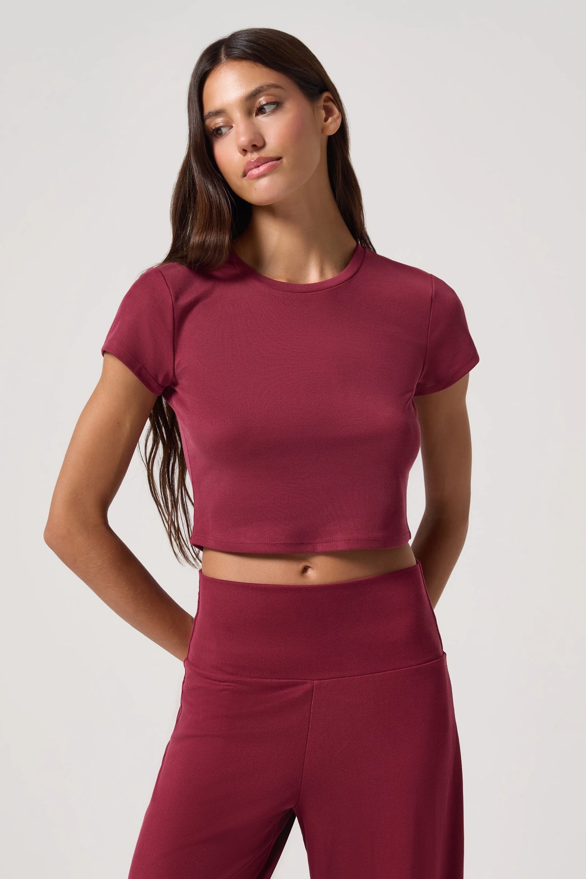 Spiritual Gangster Zen Rib Noa Crop Tee- Mahogany