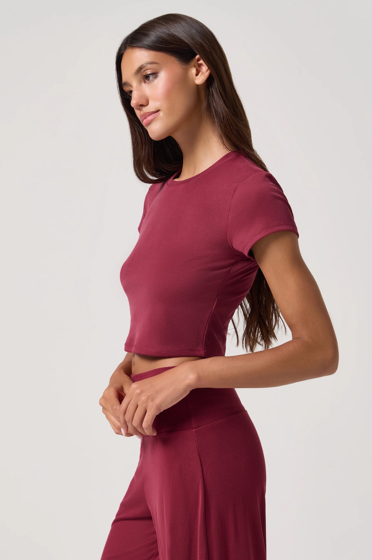 Spiritual Gangster Zen Rib Noa Crop Tee- Mahogany