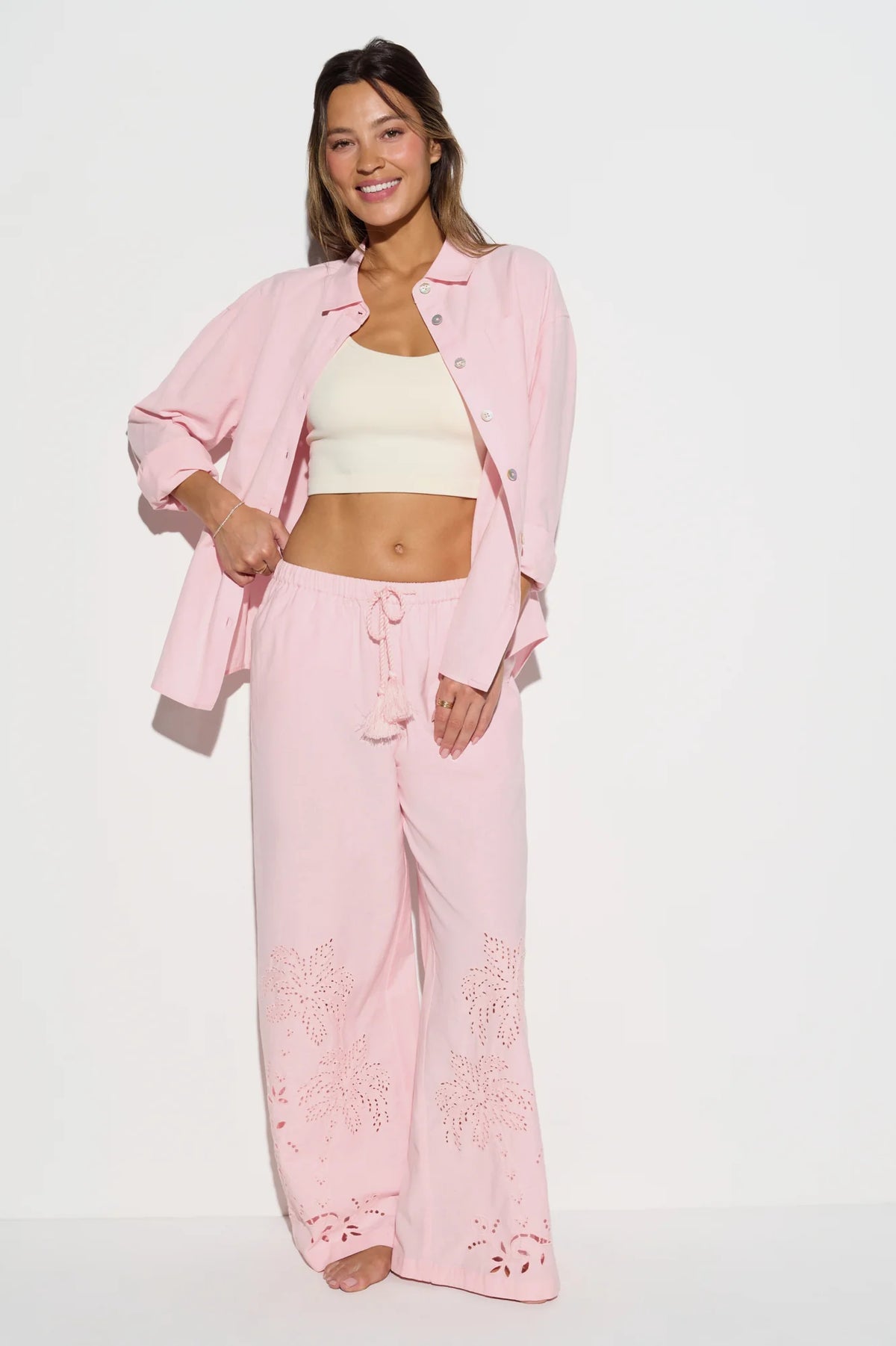 Spiritual Gangster Echo Linen Button Down Shirt- Blush Pink