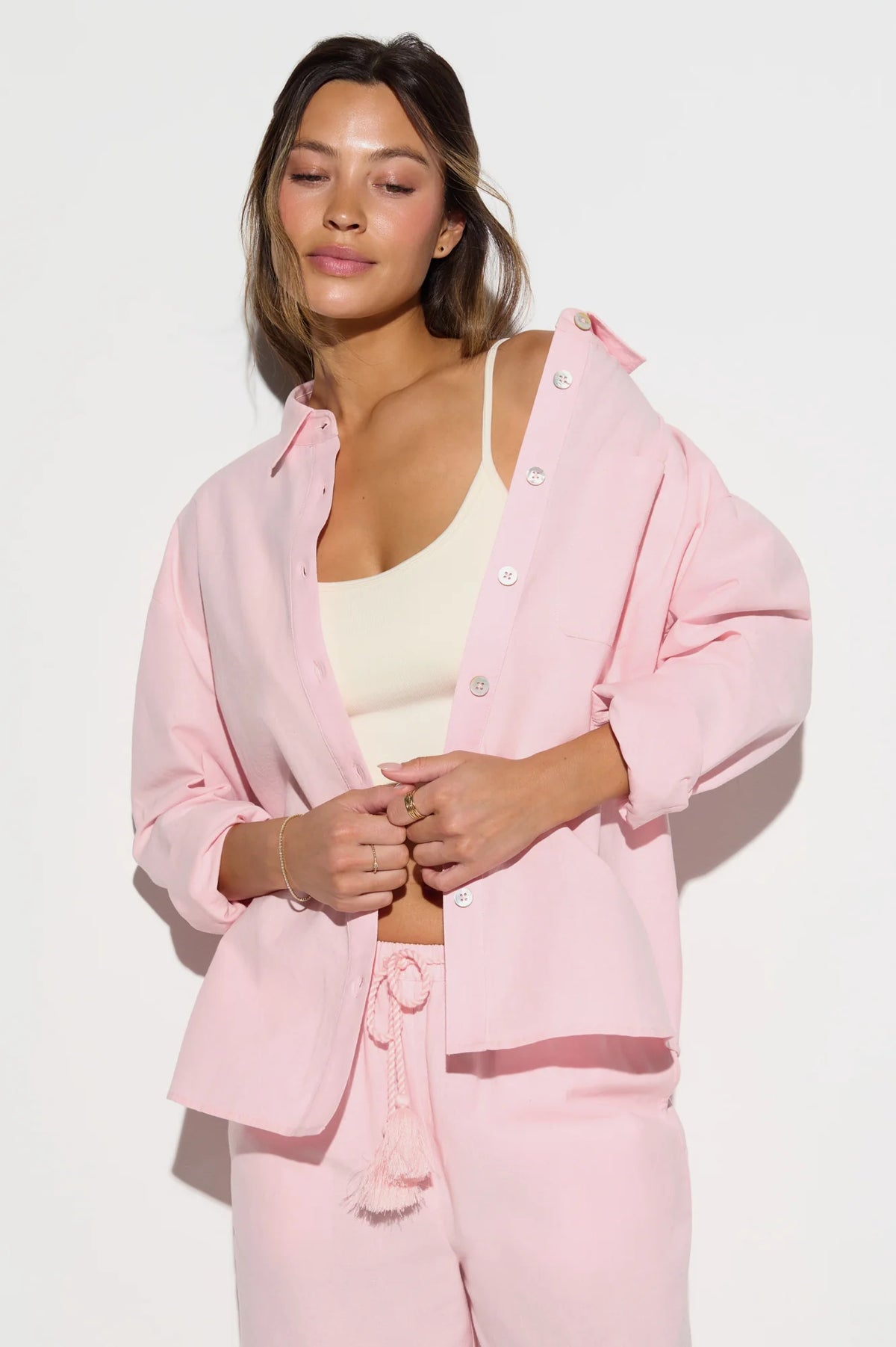 Spiritual Gangster Echo Linen Button Down Shirt- Blush Pink
