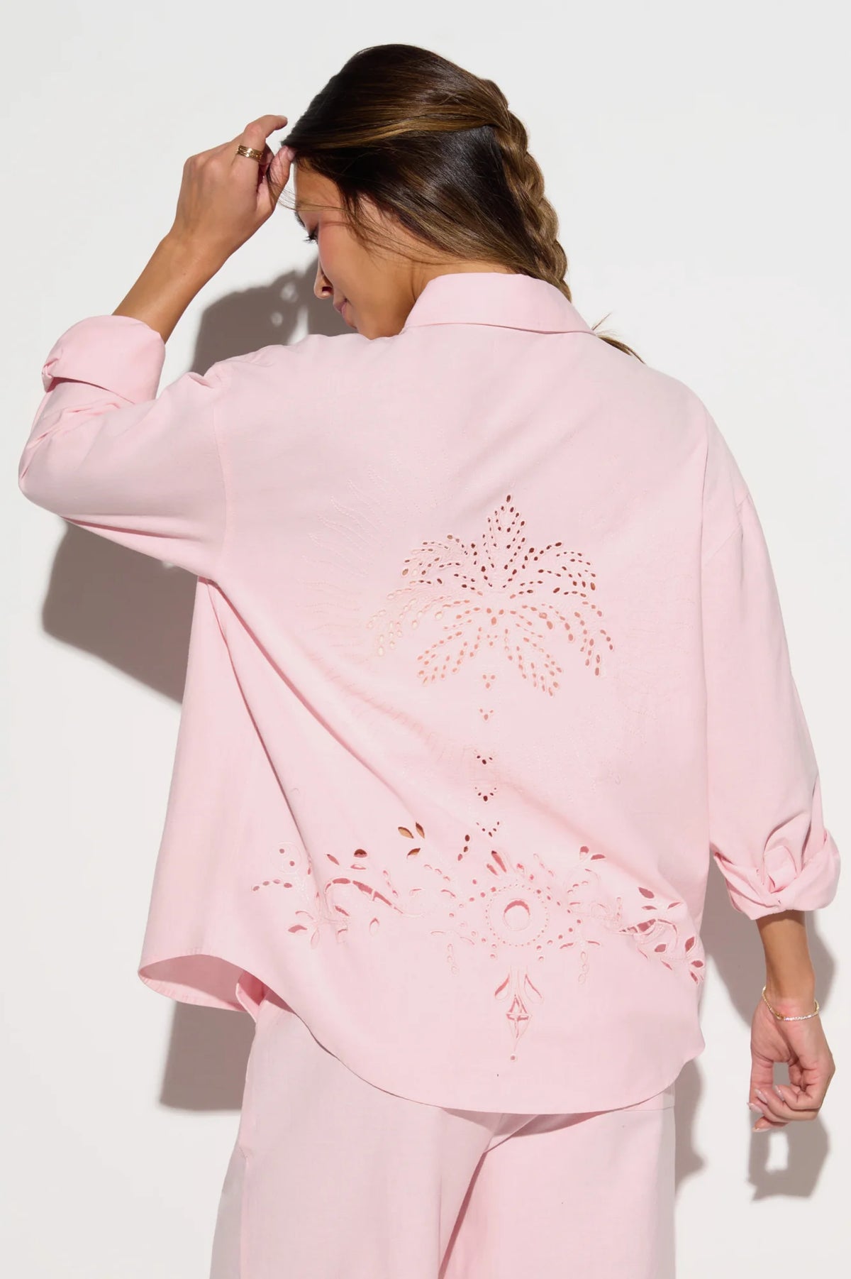 Spiritual Gangster Echo Linen Button Down Shirt- Blush Pink