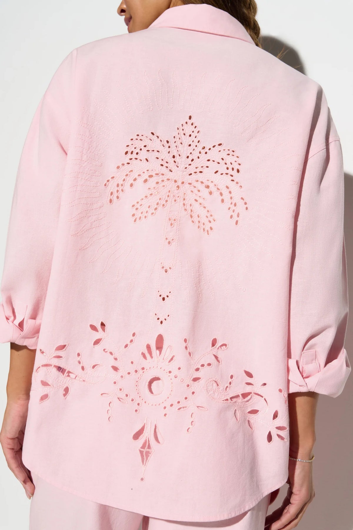 Spiritual Gangster Echo Linen Button Down Shirt- Blush Pink