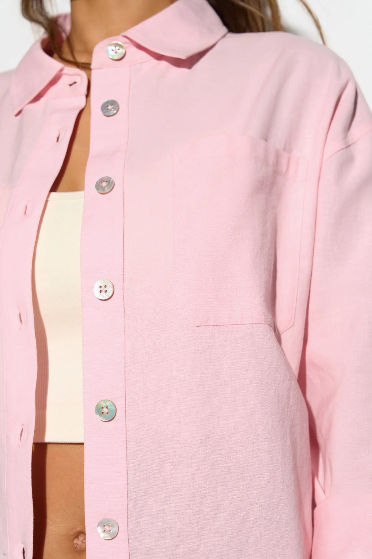 Spiritual Gangster Echo Linen Button Down Shirt- Blush Pink