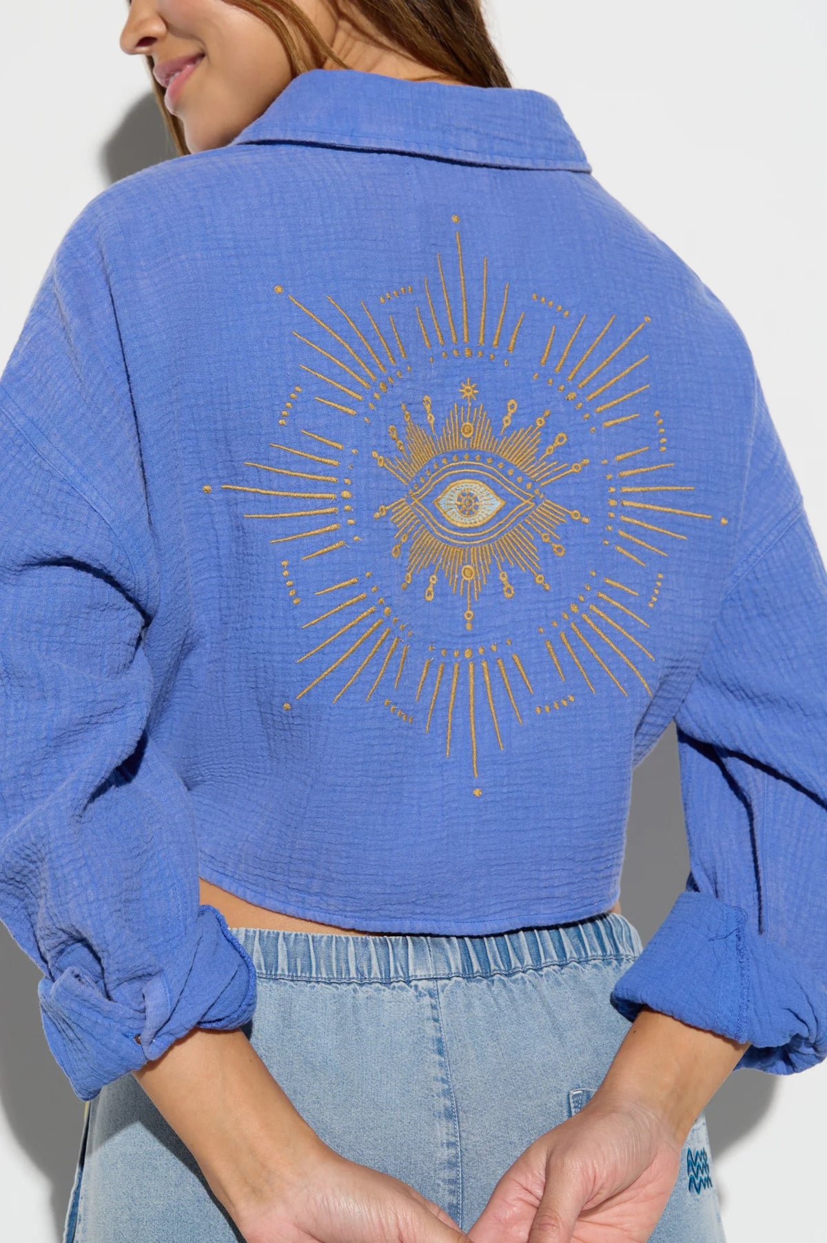 Spiritual Gangster Willow Gauze Button Down Shirt- Ultra Marine
