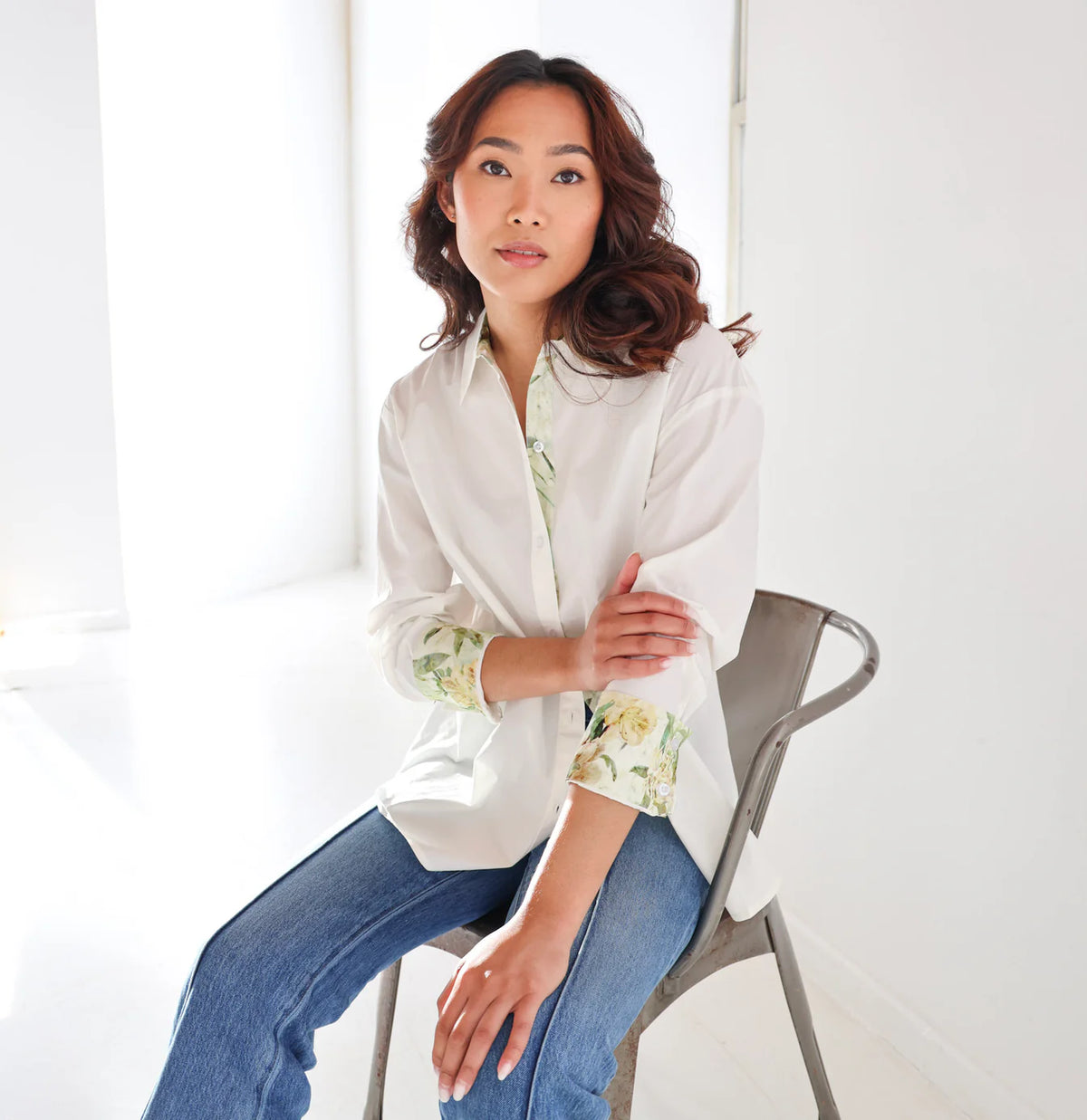 Flora Lydia Button-Down - Sage Floral