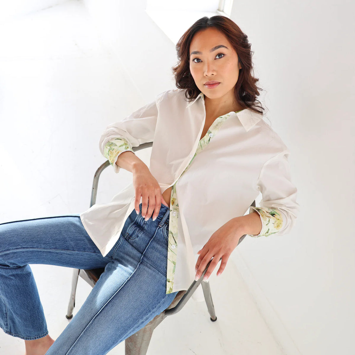 Flora Lydia Button-Down - Sage Floral