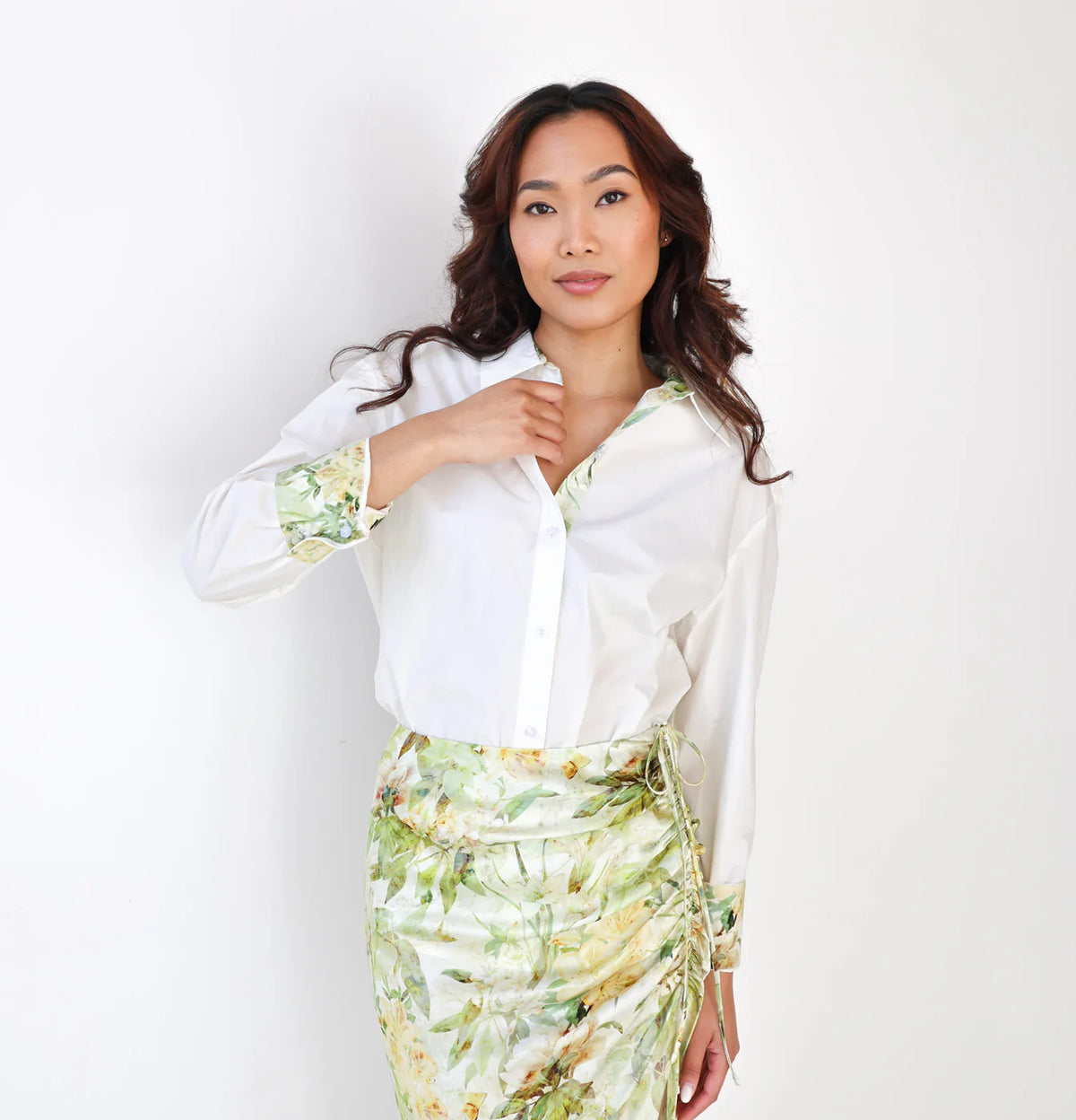 Flora Lydia Button-Down - Sage Floral