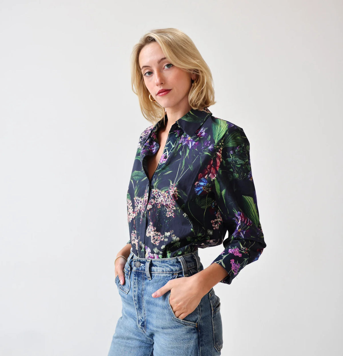 Flora Lydia Button Down- Black Canopy