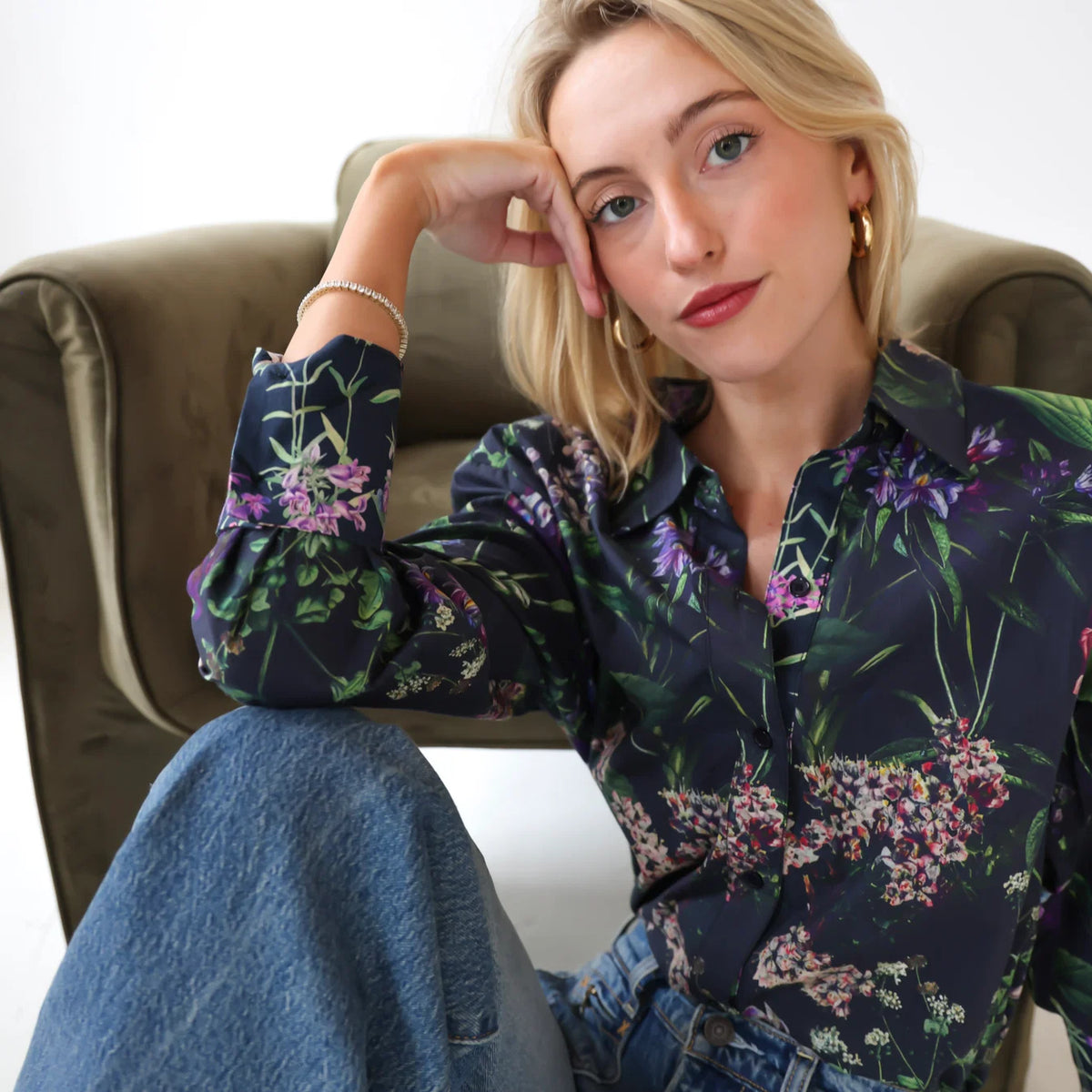 Flora Lydia Button Down- Black Canopy