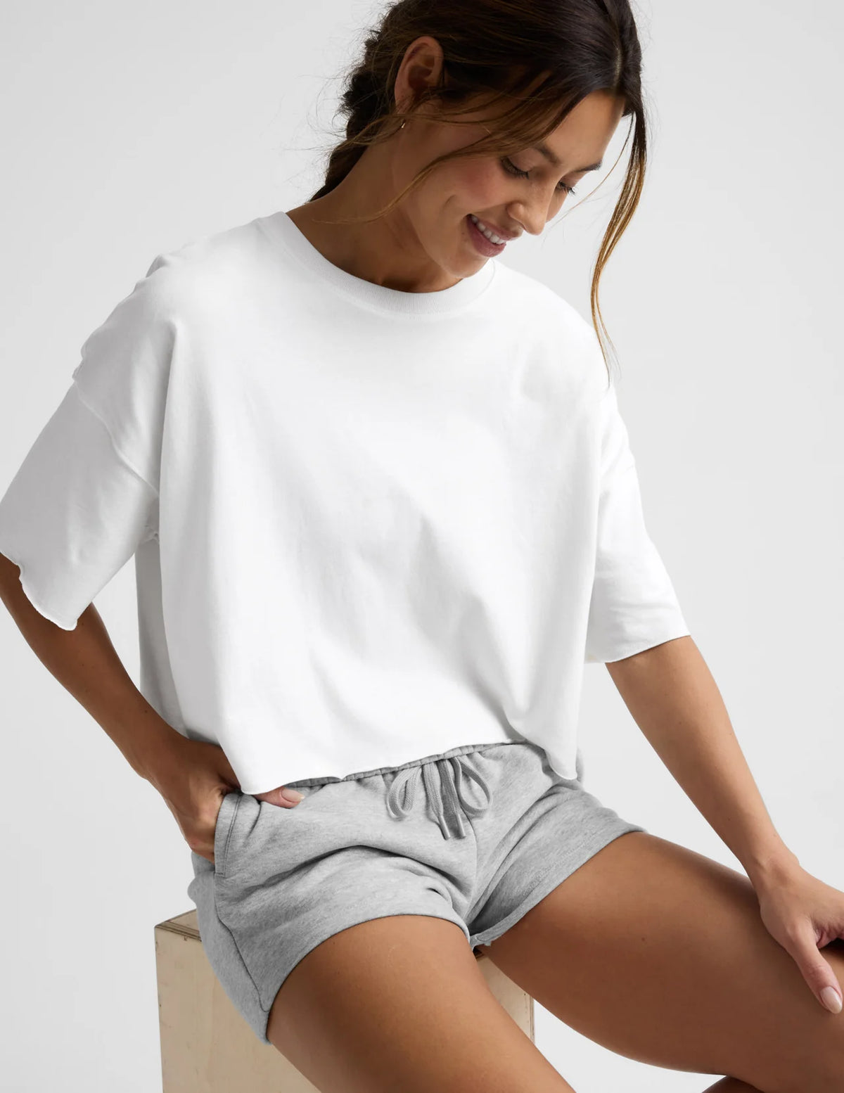 Beyond Yoga SoftKnit Better Than Ever Cropped Cotton Tee- Crisp White