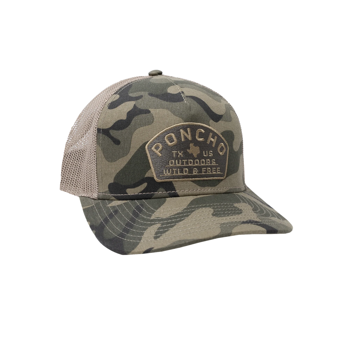 PONCHO Hat - Camo Wild and Free Trucker Hat
