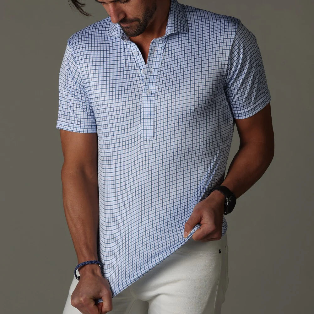 Collars & Co. Semi-Spread Collar Polo- Blue Tattersall