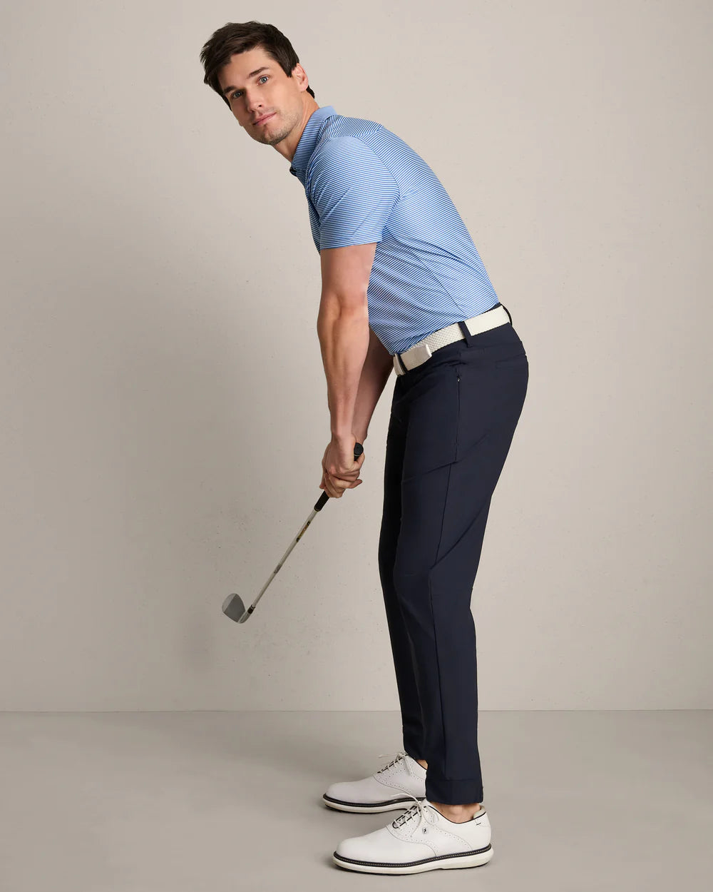 Rhone Apparel Commuter Polo - Bright Sapphire Double Stripe