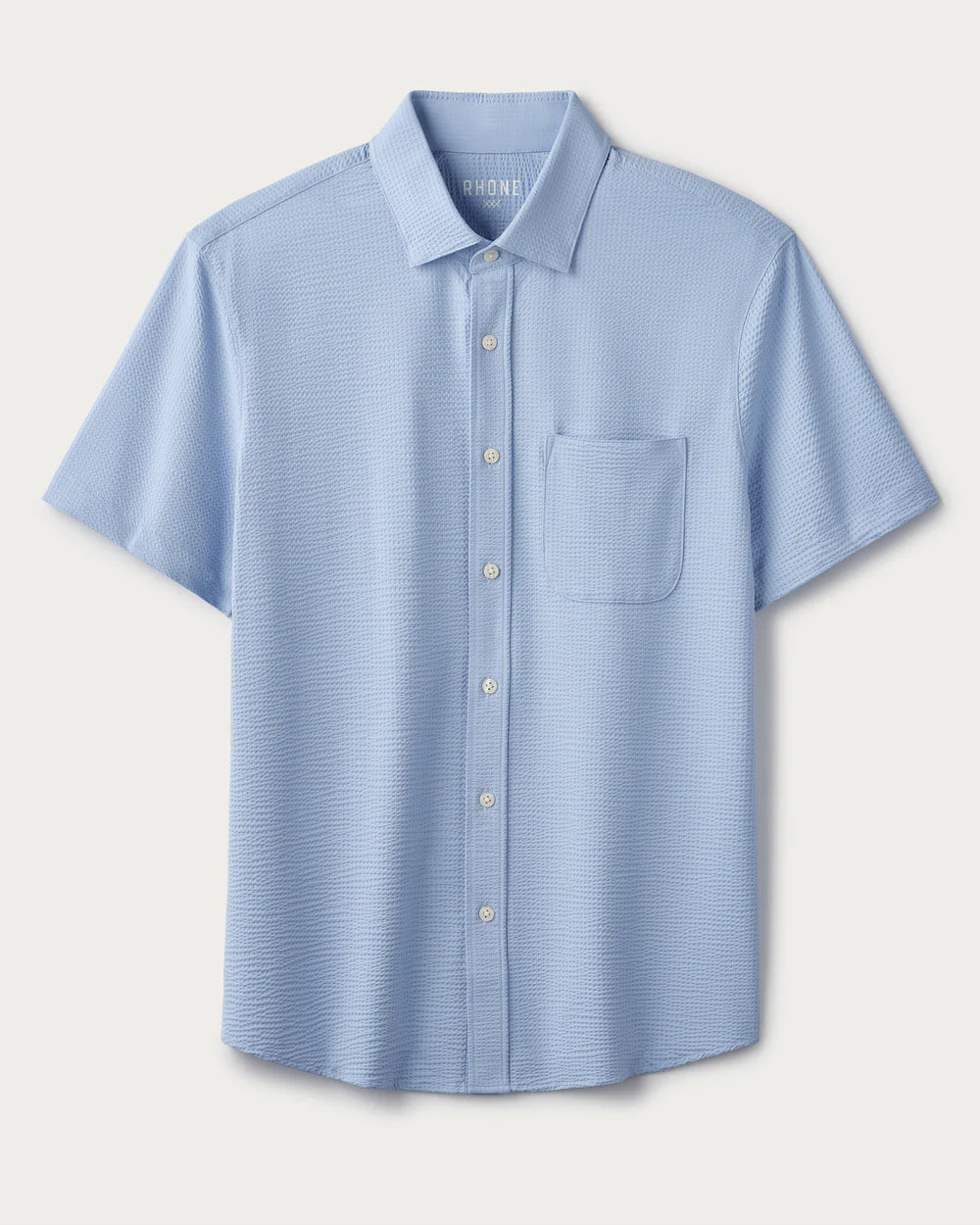 Rhone Commuter Seersucker Short Sleeve Button Down- Light Blue