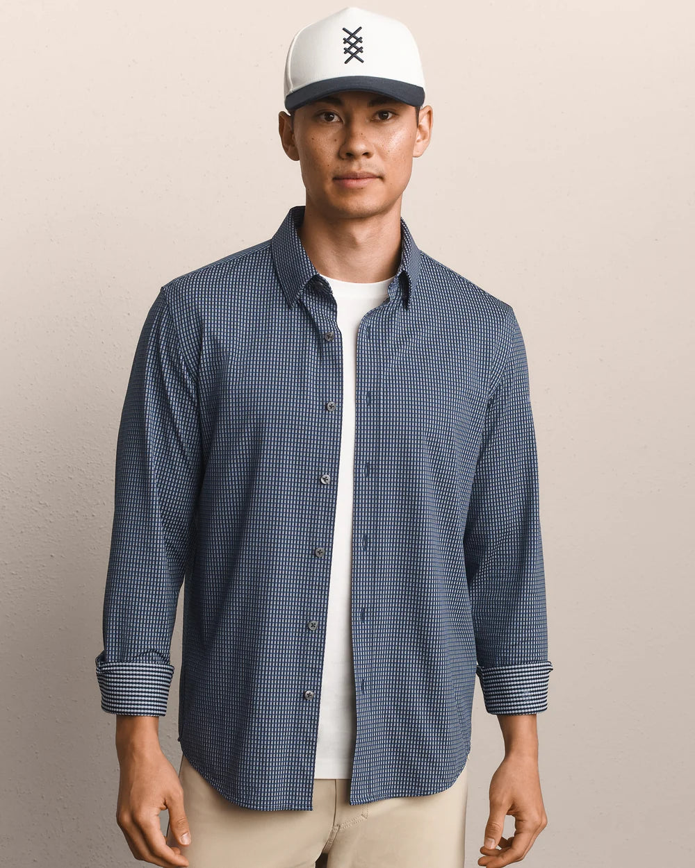 Rhone Apparel Commuter Shirt- Classic Fit- Navy/ Gray Gingham