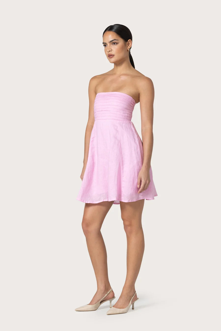 Lusana Talia Linen Mini Dress- Slipper