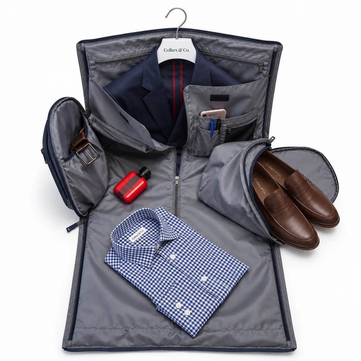 Collars & Co. Garment Duffel Bag- Grey and Navy