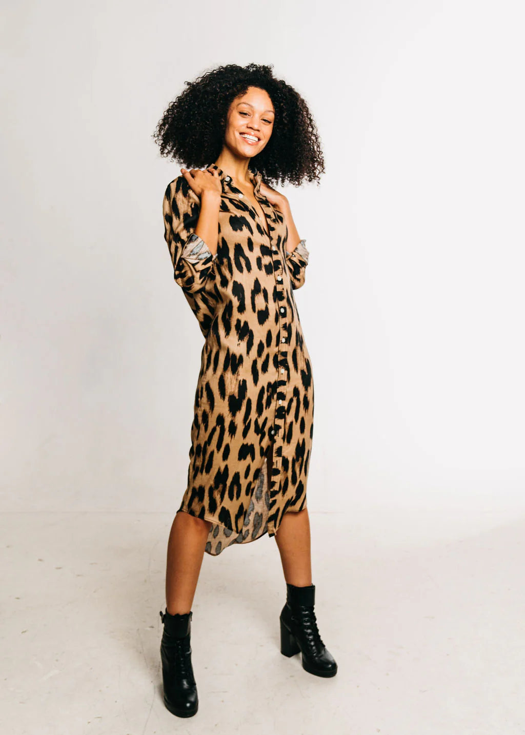 Emily Phillips Midi Dress - Cheetah Linen