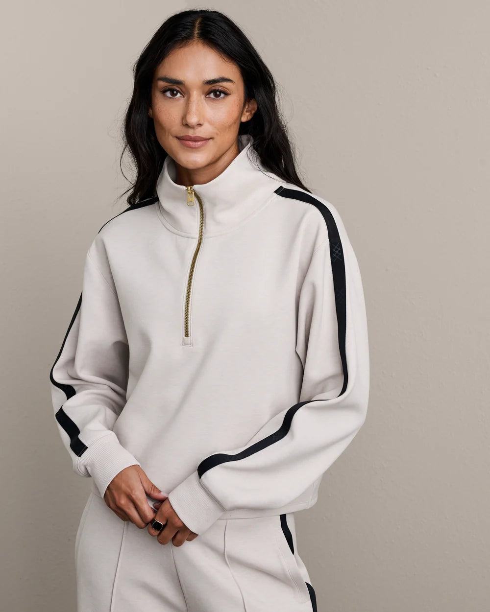 Rhone Apparel DreamGlow® Track 1/2 Zip- Sand/ Pure Black