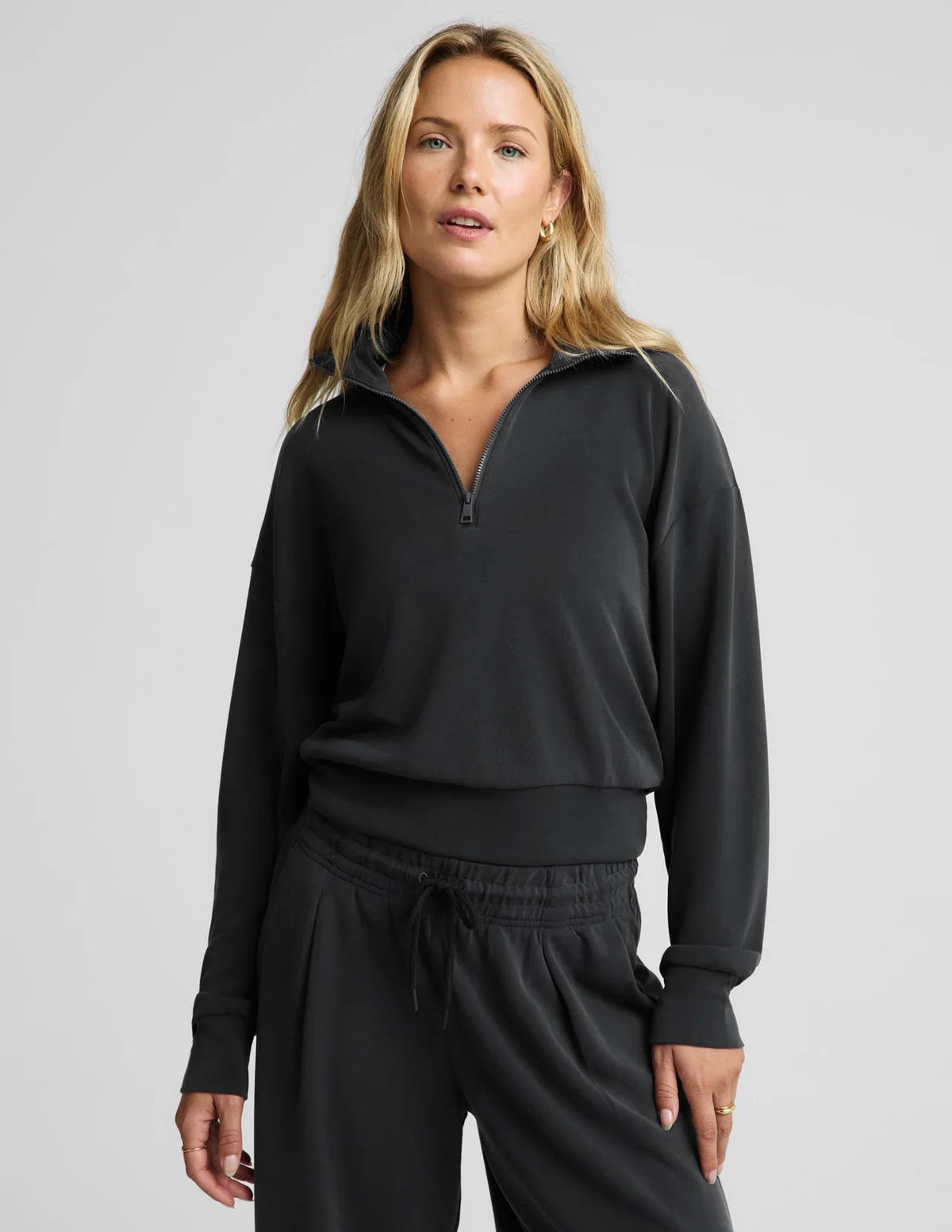 Beyond Yoga Luxe Sandwash Half Zip Pullover- Dark Charcoal