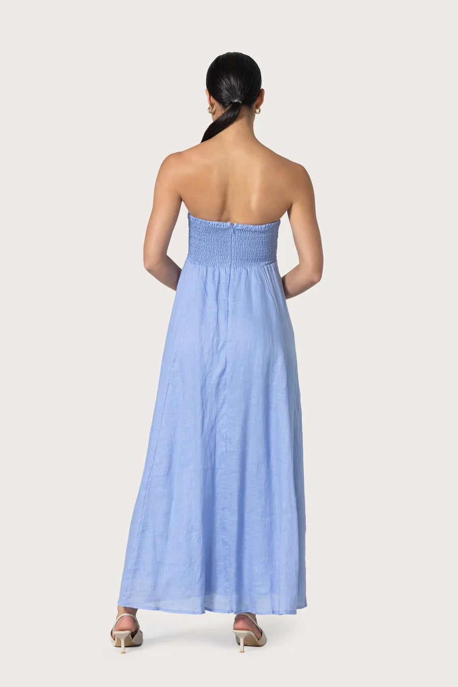 Lusana Talia Linen Maxi Dress- Sky Blu
