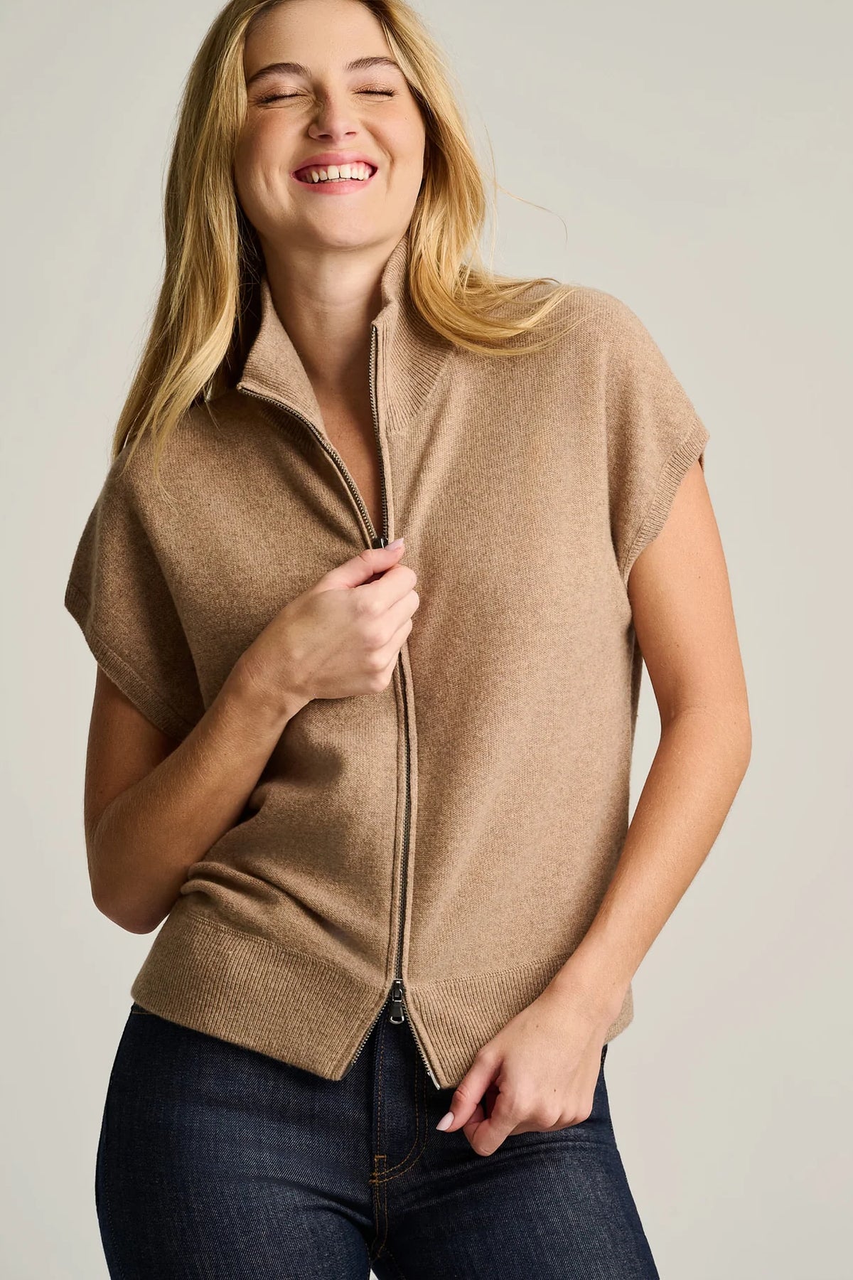 Lisa Todd Pure Cashmere Zip- Biscuit