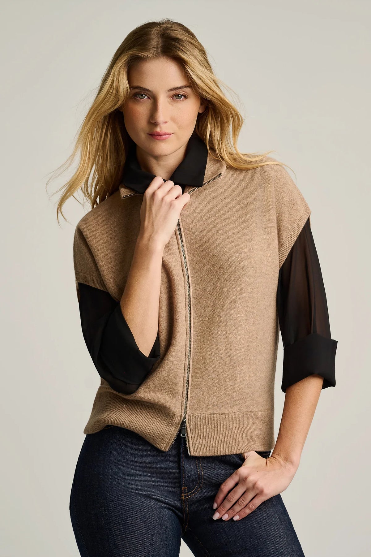 Lisa Todd Pure Cashmere Zip- Biscuit
