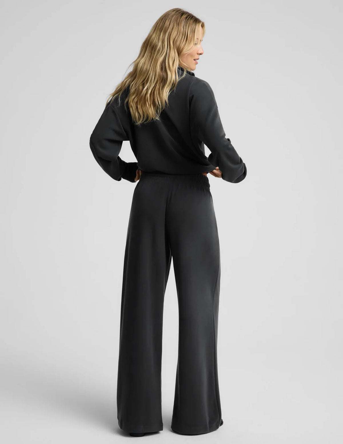 Beyond Yoga Luxe Sandwash Double Knit Wide Leg Pant- Dark Charcoal