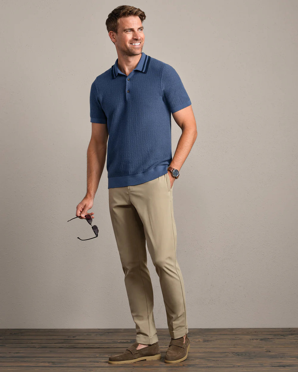 Rhone Fine Knit Sweater Polo- Vintage Indigo