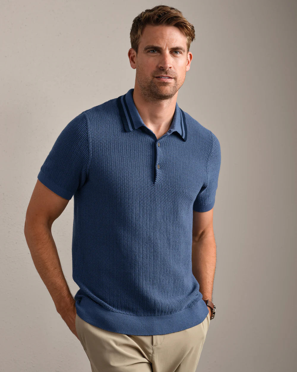 Rhone Fine Knit Sweater Polo- Vintage Indigo