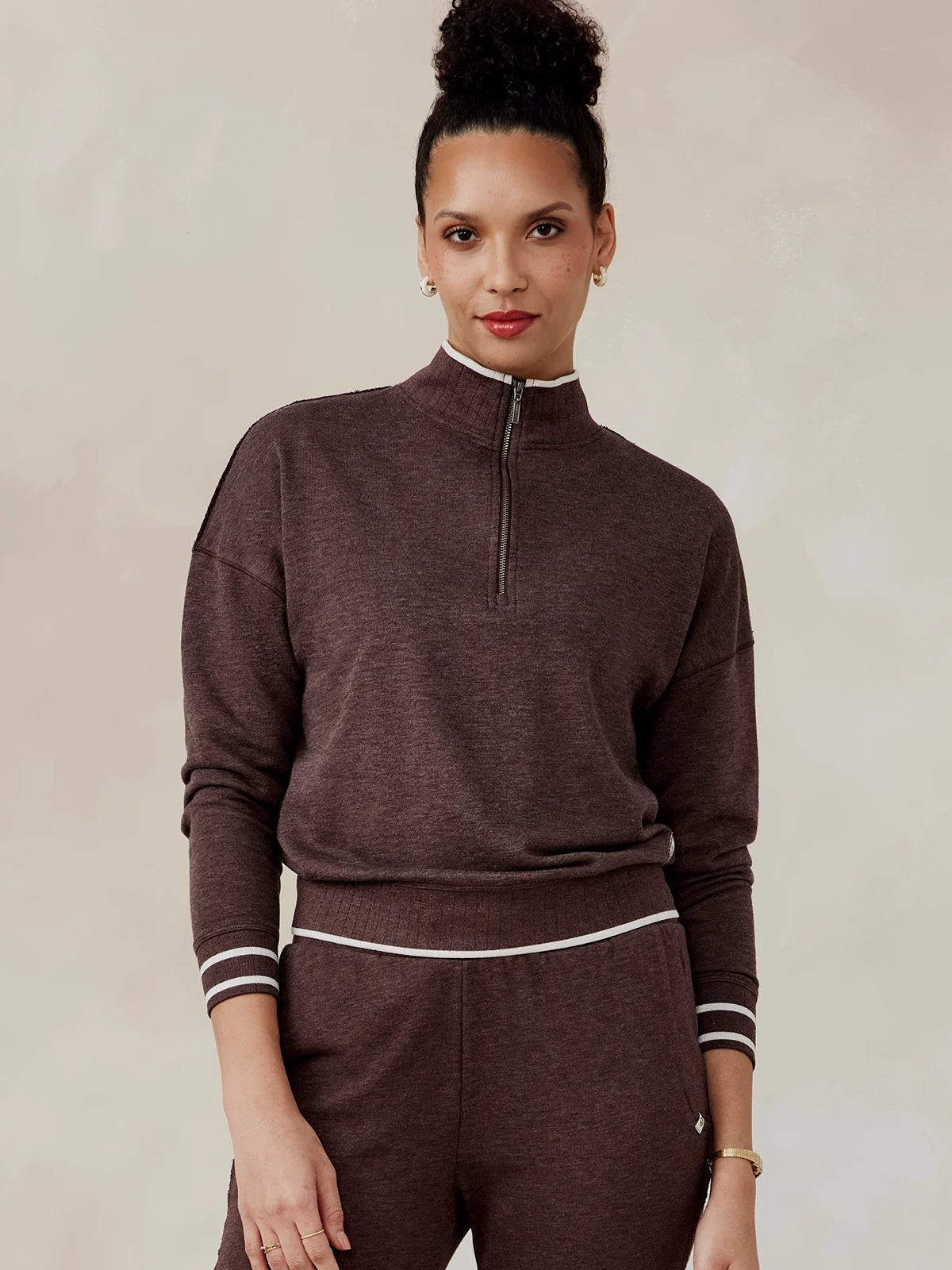 Tasc Stadium French Terry Half Zip- Mocha Heather