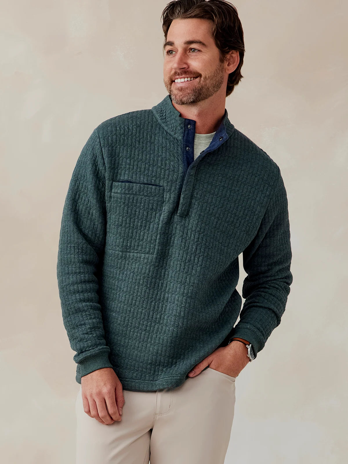 Tasc Main Line Quilt Pullover- Green Charcoal Heather