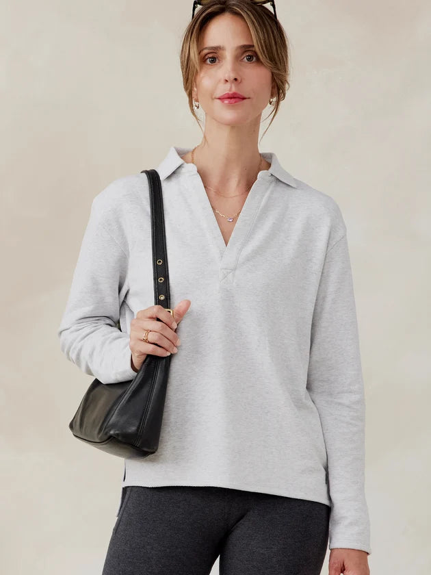Tasc French Terry Polo Sweatshirt- Light Heather Gray