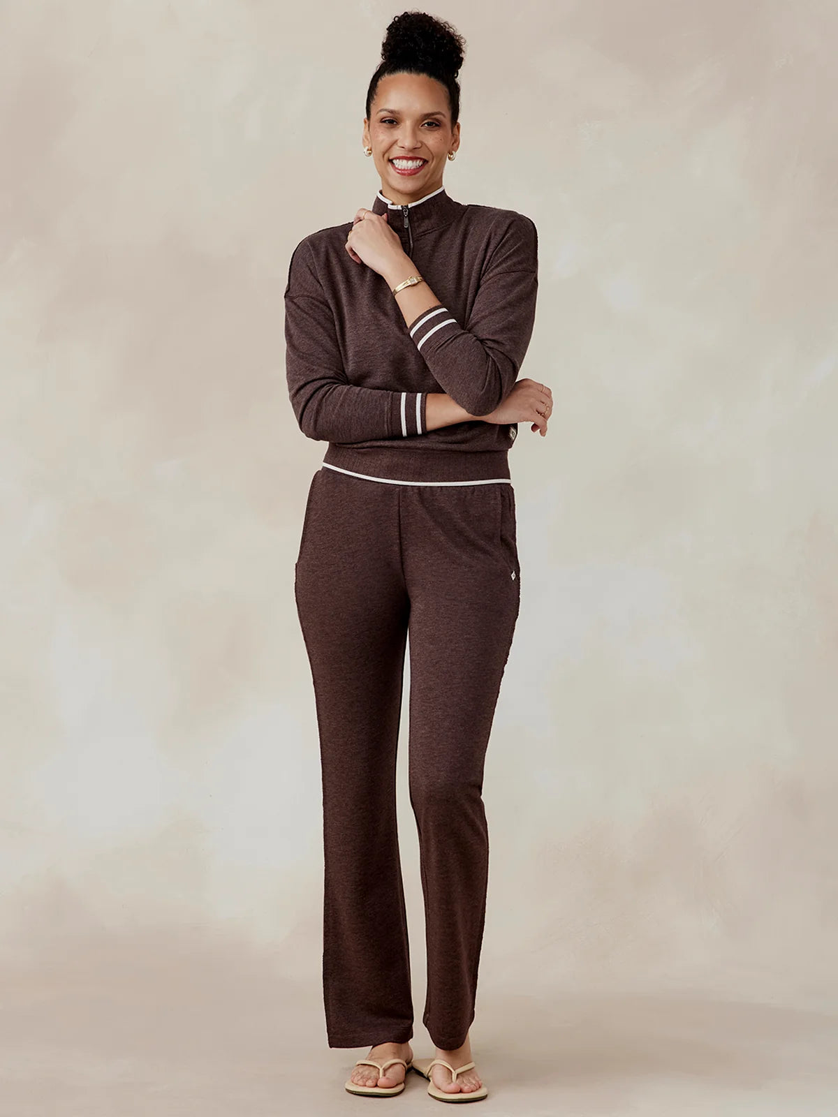 Tasc Stadium French Terry Half Zip- Mocha Heather
