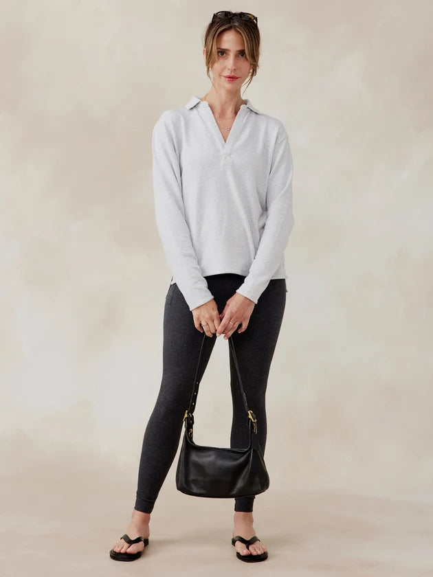 Tasc French Terry Polo Sweatshirt- Light Heather Gray