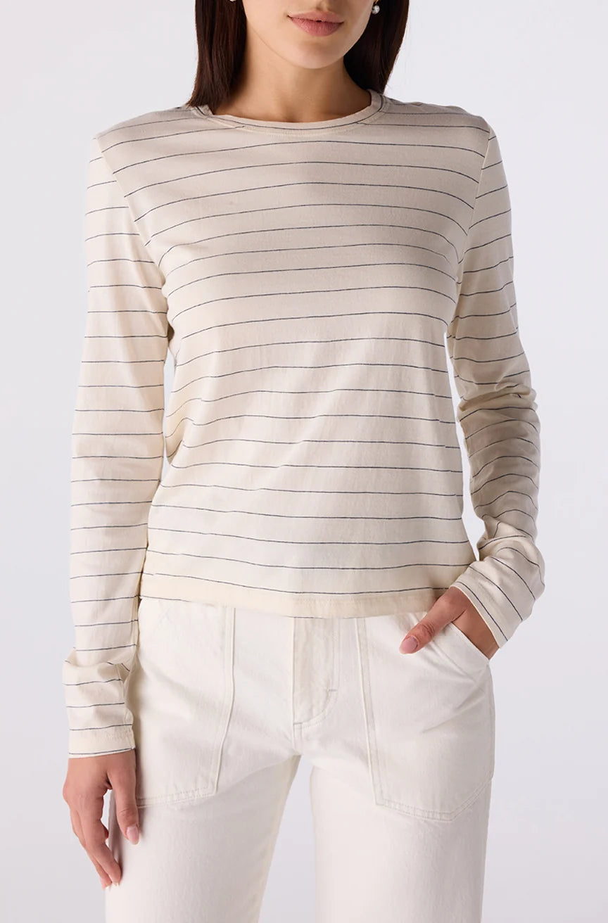 AMO Drew Long Sleeve Tee- Bone/ Grey Stripe