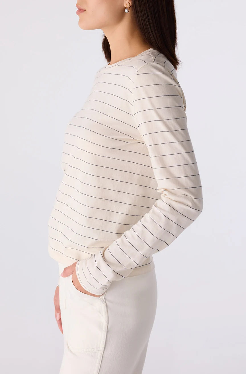 AMO Drew Long Sleeve Tee- Bone/ Grey Stripe