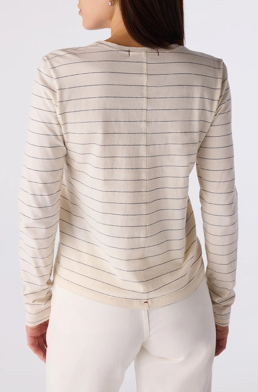 AMO Drew Long Sleeve Tee- Bone/ Grey Stripe