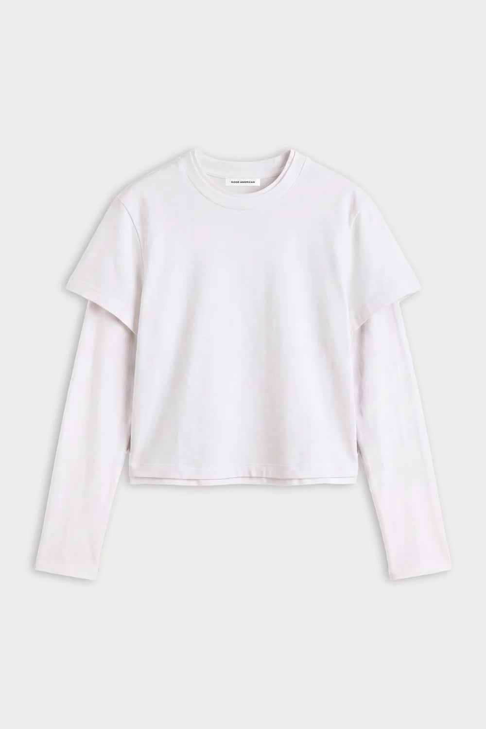 Good American The Long Sleeve Baby Tee- Chalk with Chalk
