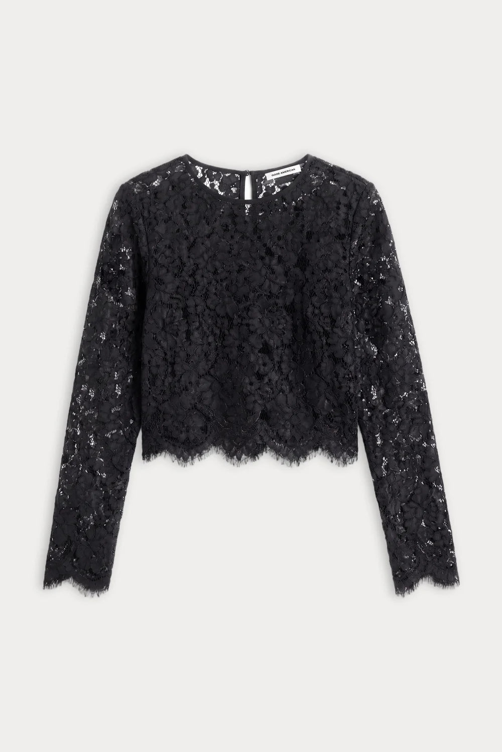 Good American The Scalloped Lace Top- Black