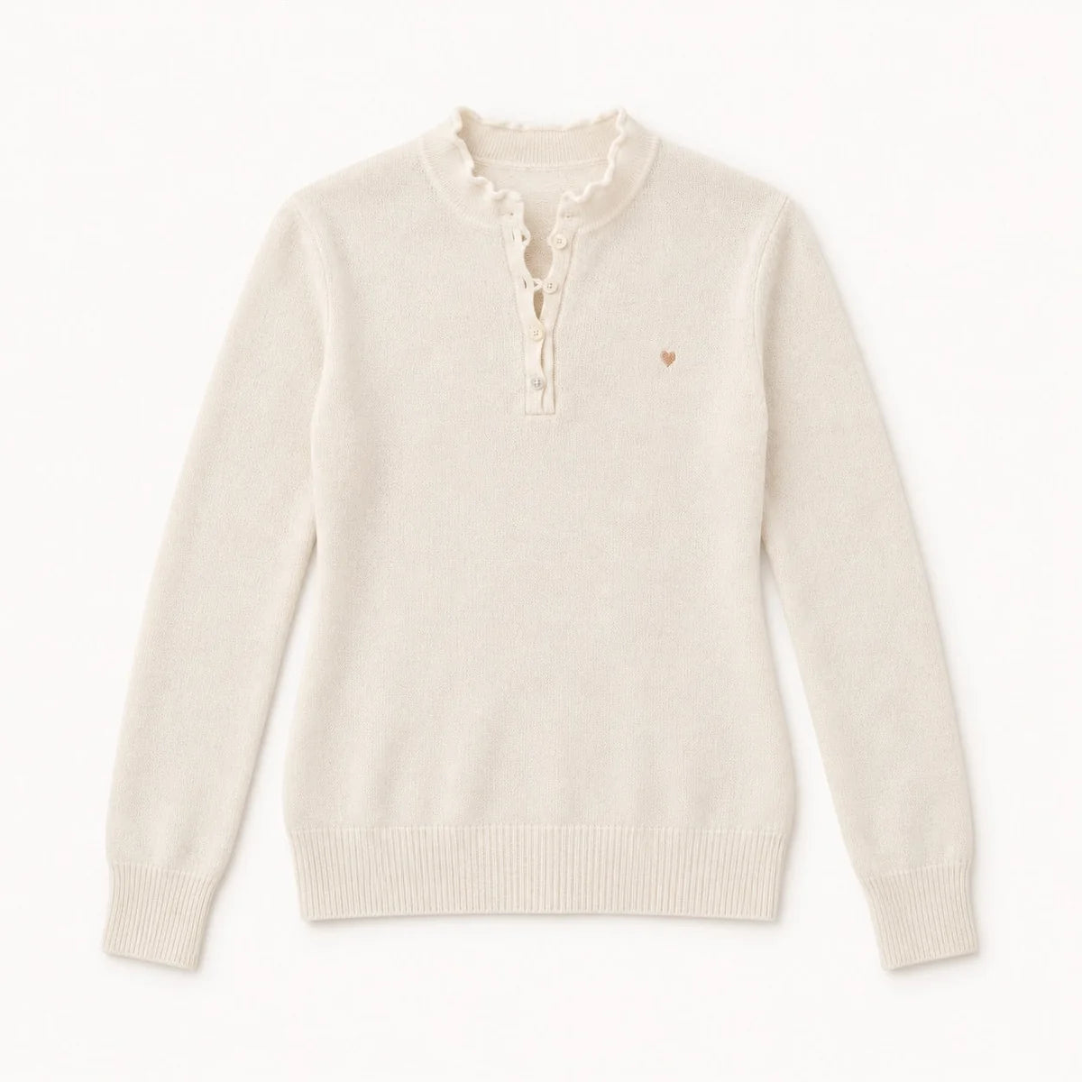 KERRI ROSENTHAL Femme Ruffle Henley Sweater- Natural