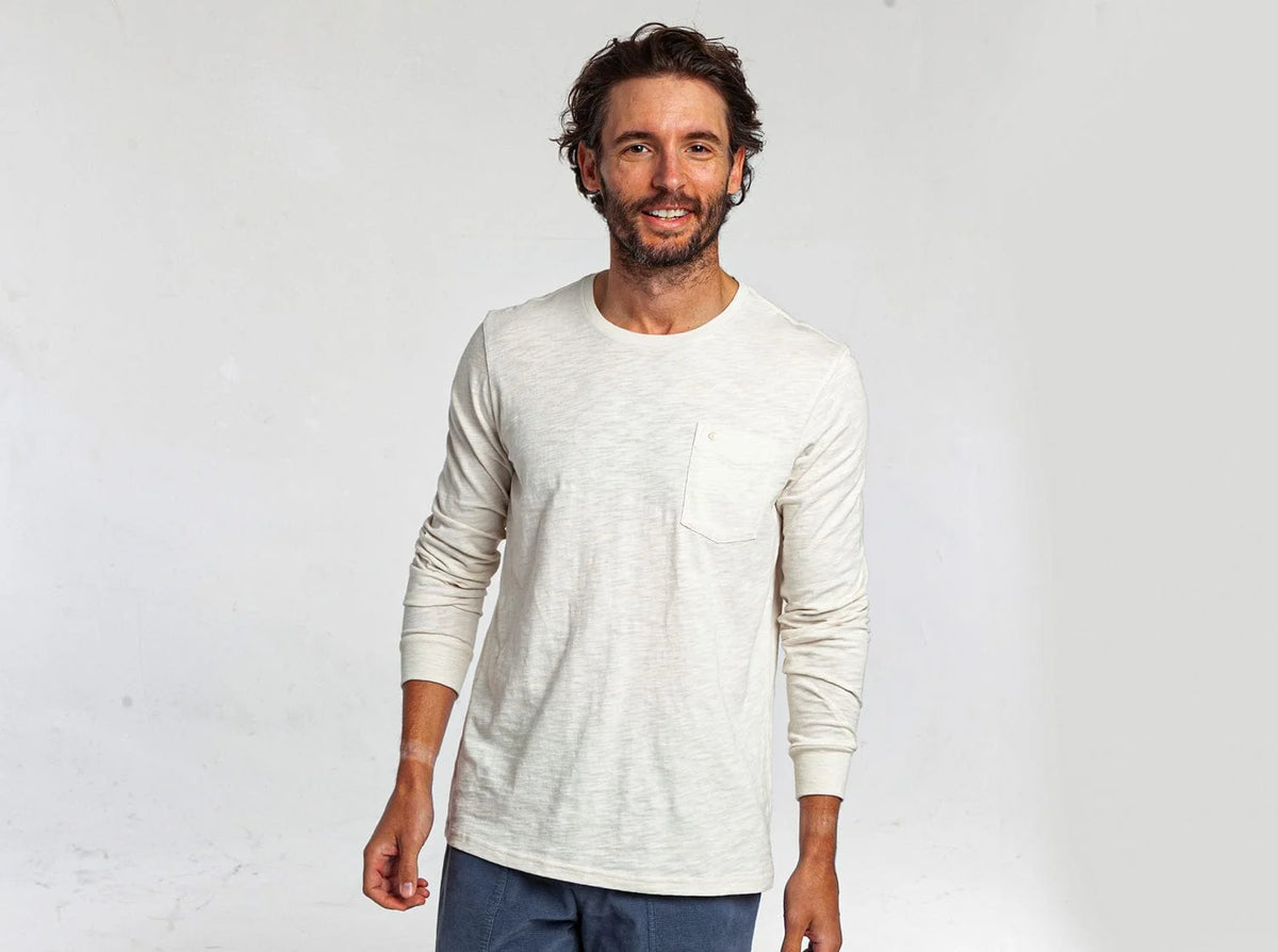 Criquet Cotton Slub Long- Sleeve T-Shirt- Natural