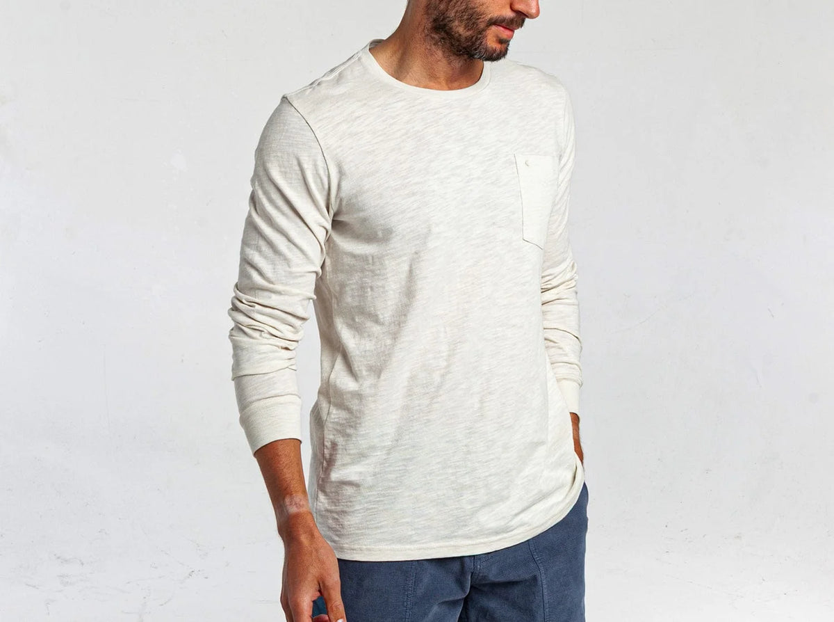 Criquet Cotton Slub Long- Sleeve T-Shirt- Natural