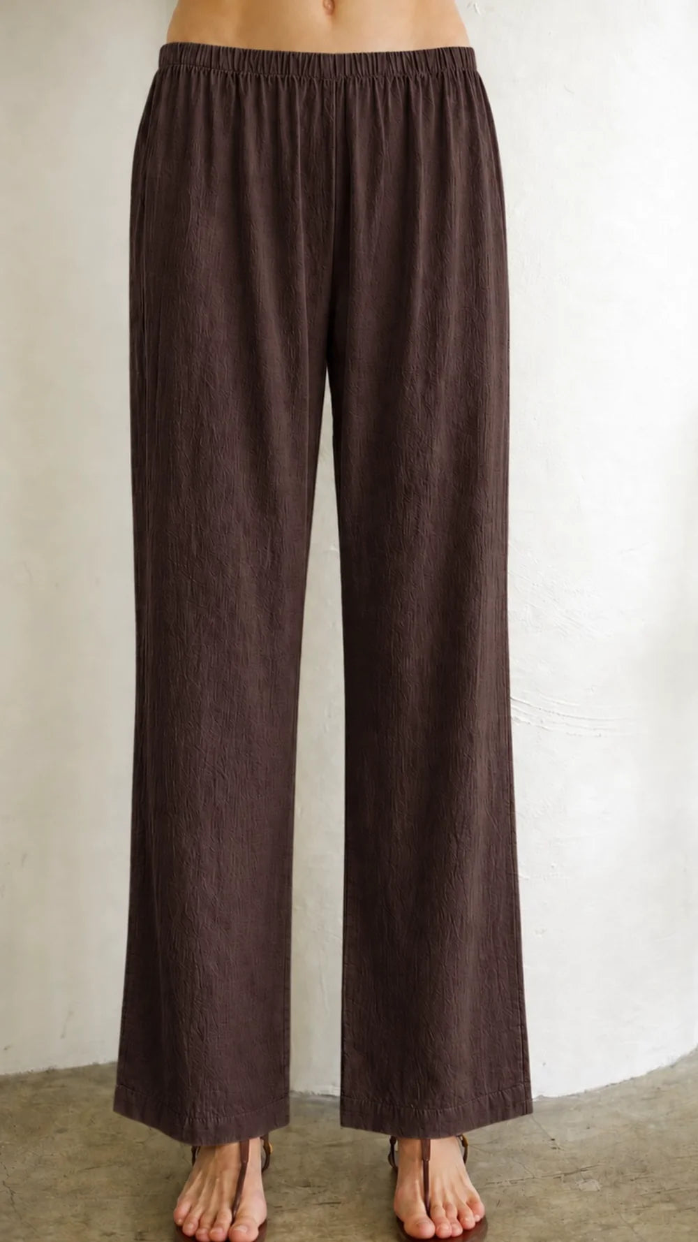 Felecite Elastic Band Linen Pants- Bark