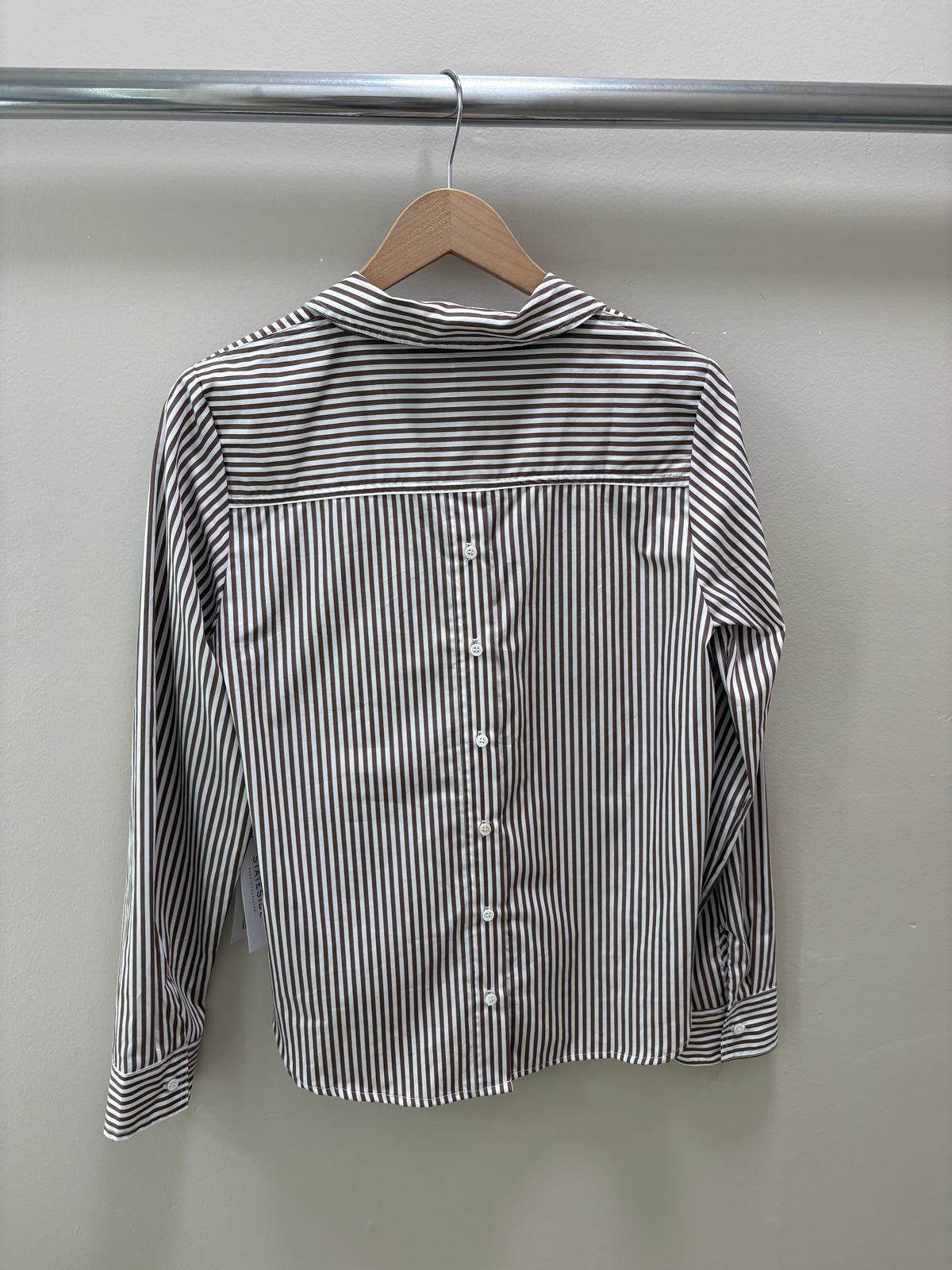 Stateside Spring Stripe Poplin Double Placket Shirt - Suede Brown