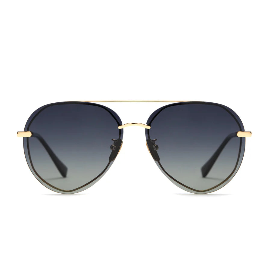 DIFF Eyewear Women’s Polarized Sunglasses - Lenox Gold, Black +Grey Gradient