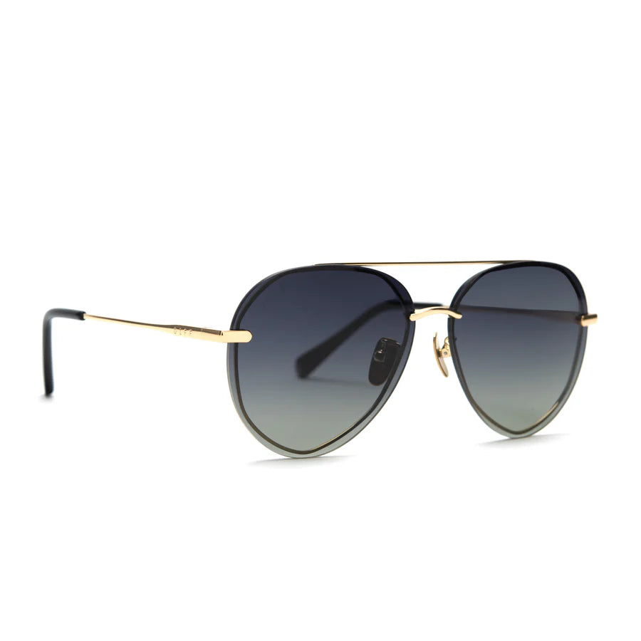 DIFF Eyewear Women’s Polarized Sunglasses - Lenox Gold, Black +Grey Gradient