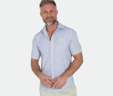 Criquet Short Sleeve Performance Pearl Snap - Navy Seersucker