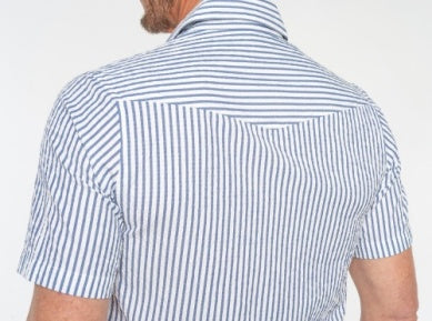 Criquet Short Sleeve Performance Pearl Snap - Navy Seersucker